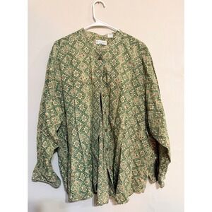 Elisabeth Liz Claiborne Women's Button Up Shirt Green Geometric Print Size 20